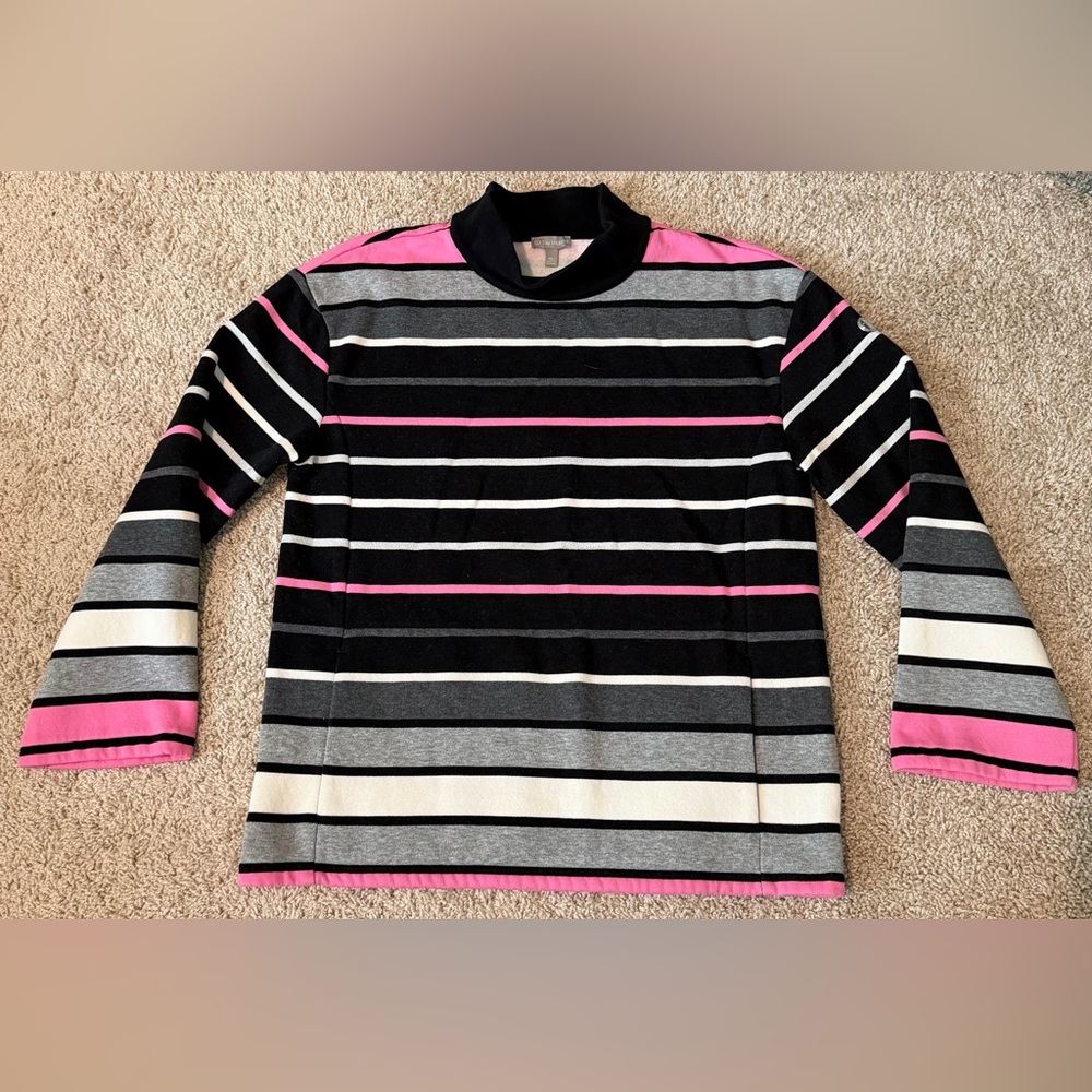T By Talbots Medium Petite Mock Turtleneck Sweater Pink/black/gray Sparkle